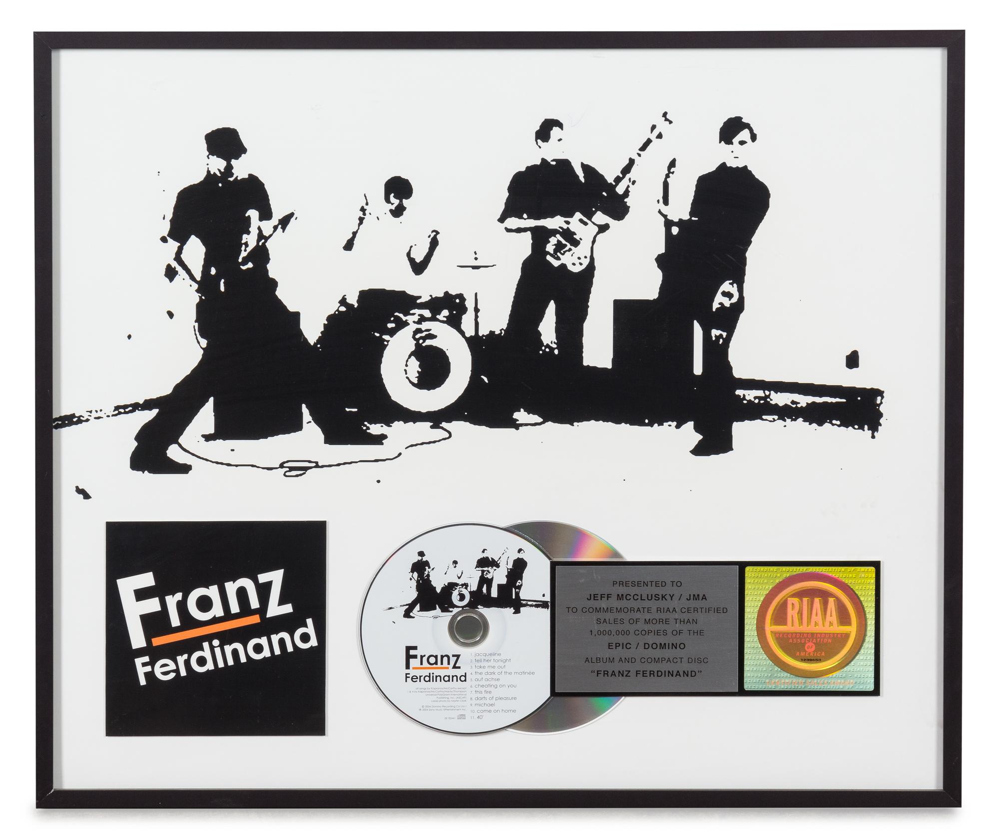 A Franz Ferdinand: Self Titled RIAA Certified Platinum Presentation Album 17 x 19 3/4 inches.