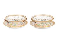 A Pair of Royal Copenhagen Flora Danica Reticulated Porcelain Oval Fruit Baskets and Stands