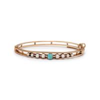 YELLOW GOLD, CULTURED PEARL, AND TURQUOISE BANGLE BRACELET