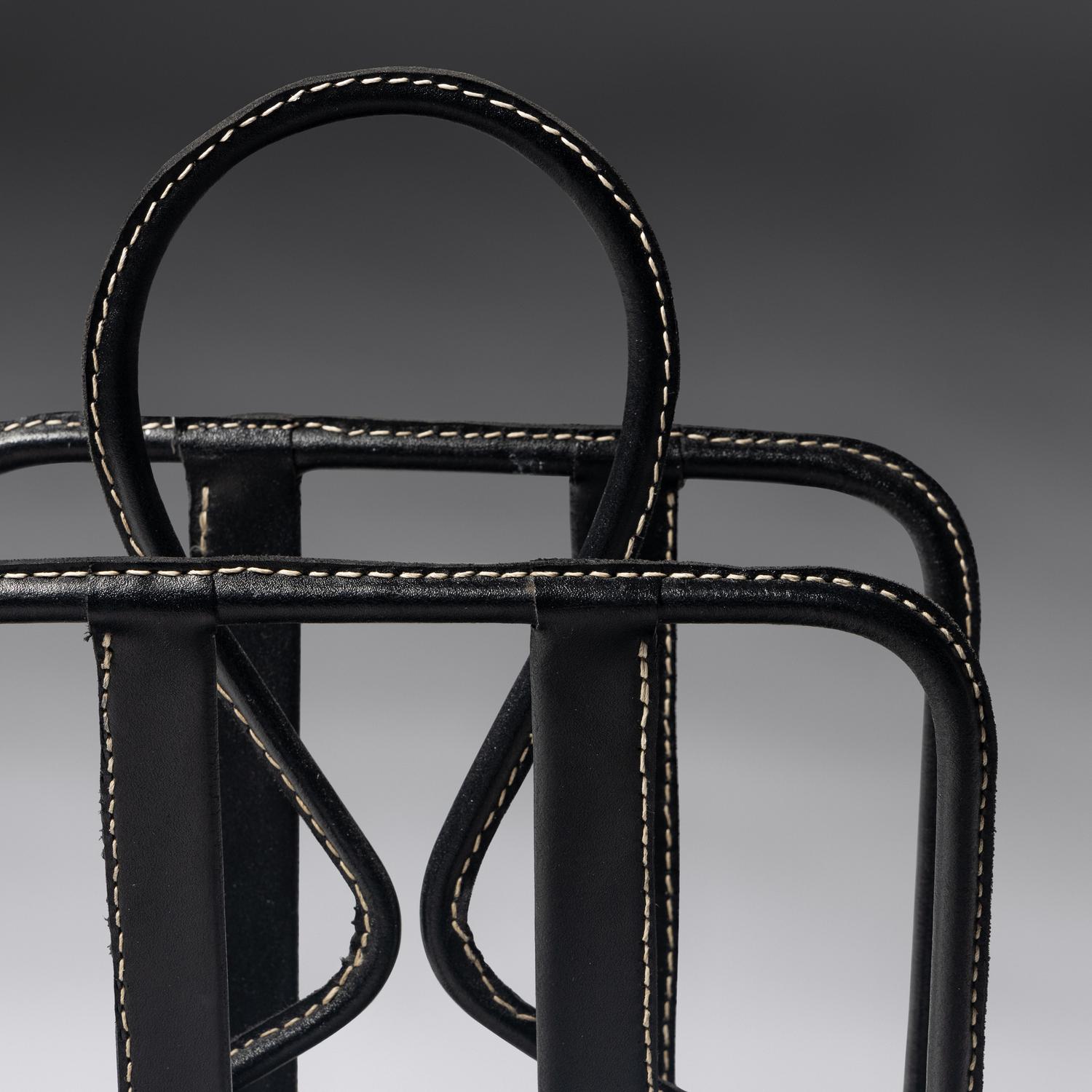 Leather Magazine Rack, c. 1960 France