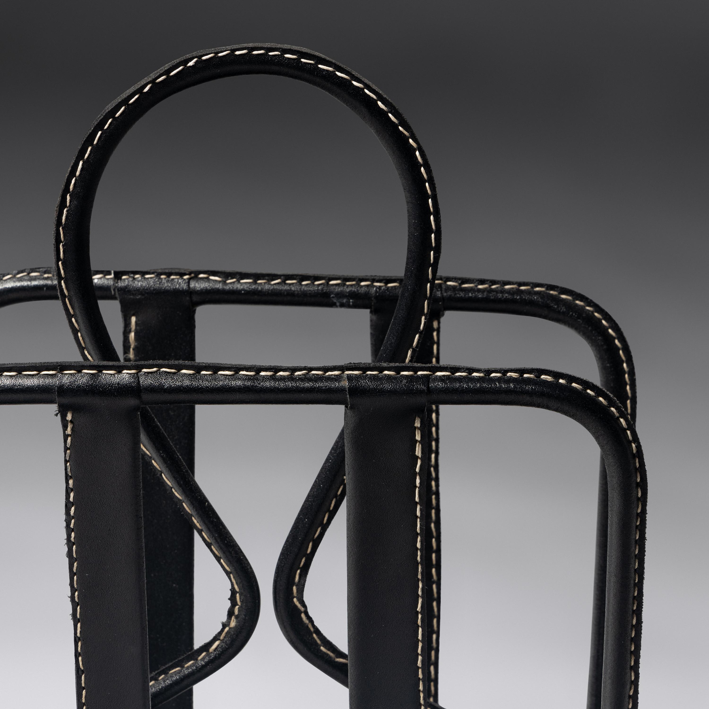 Leather Magazine Rack, c. 1960 France
