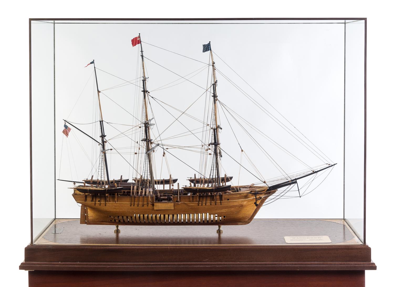 An American Model of the Whaling Brig Wanderer Height of case overall 56 inches.