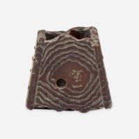 Three Japanese carved wood netsuke: measure and toad, snake and toad, monk and jar