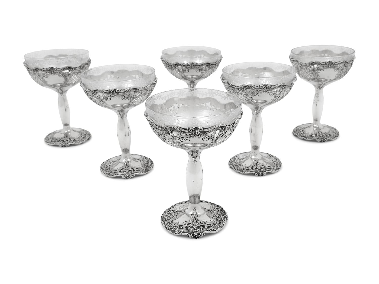 A Set of Six American Silver Wine Stems