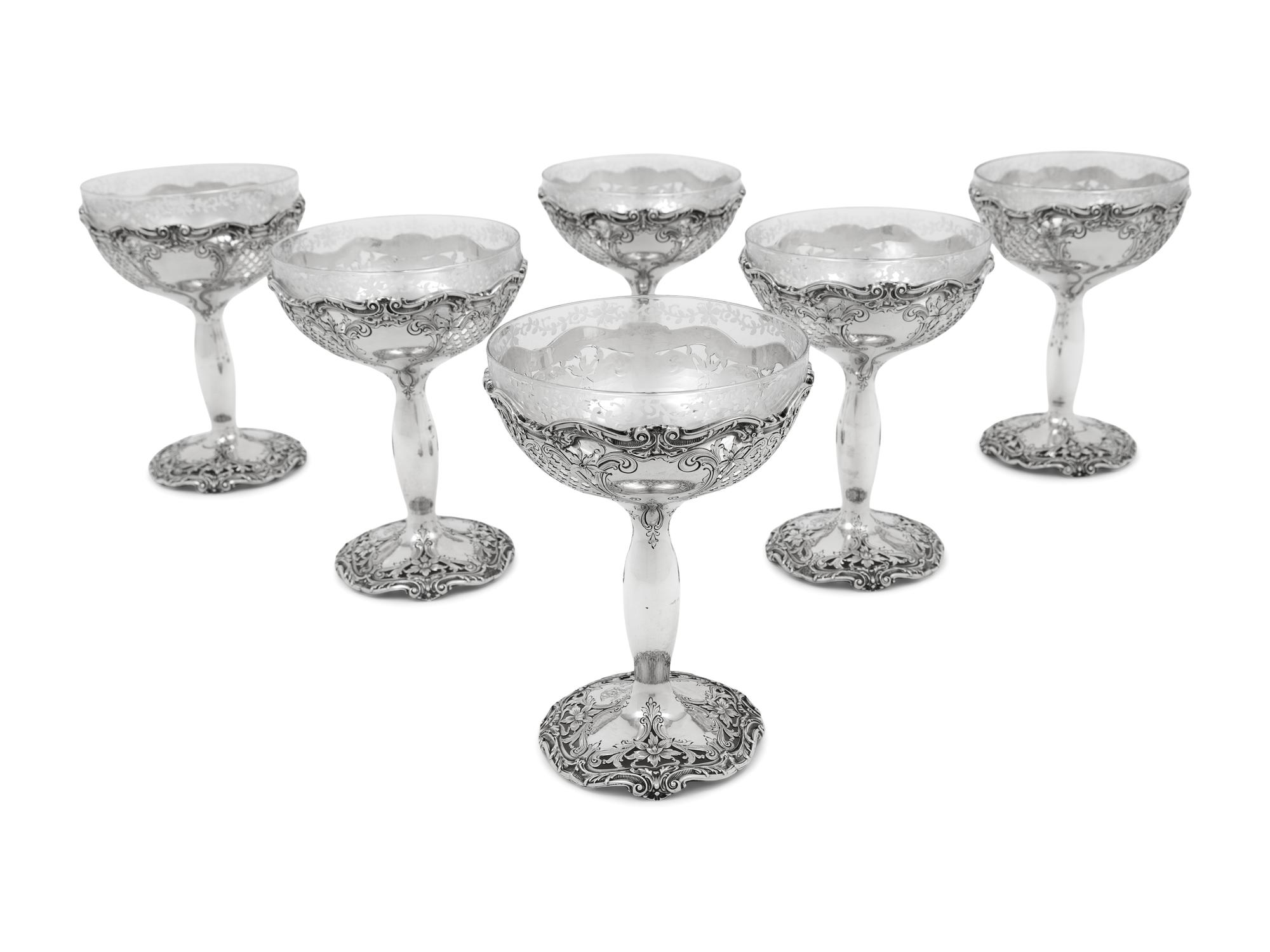 A Set of Six American Silver Wine Stems