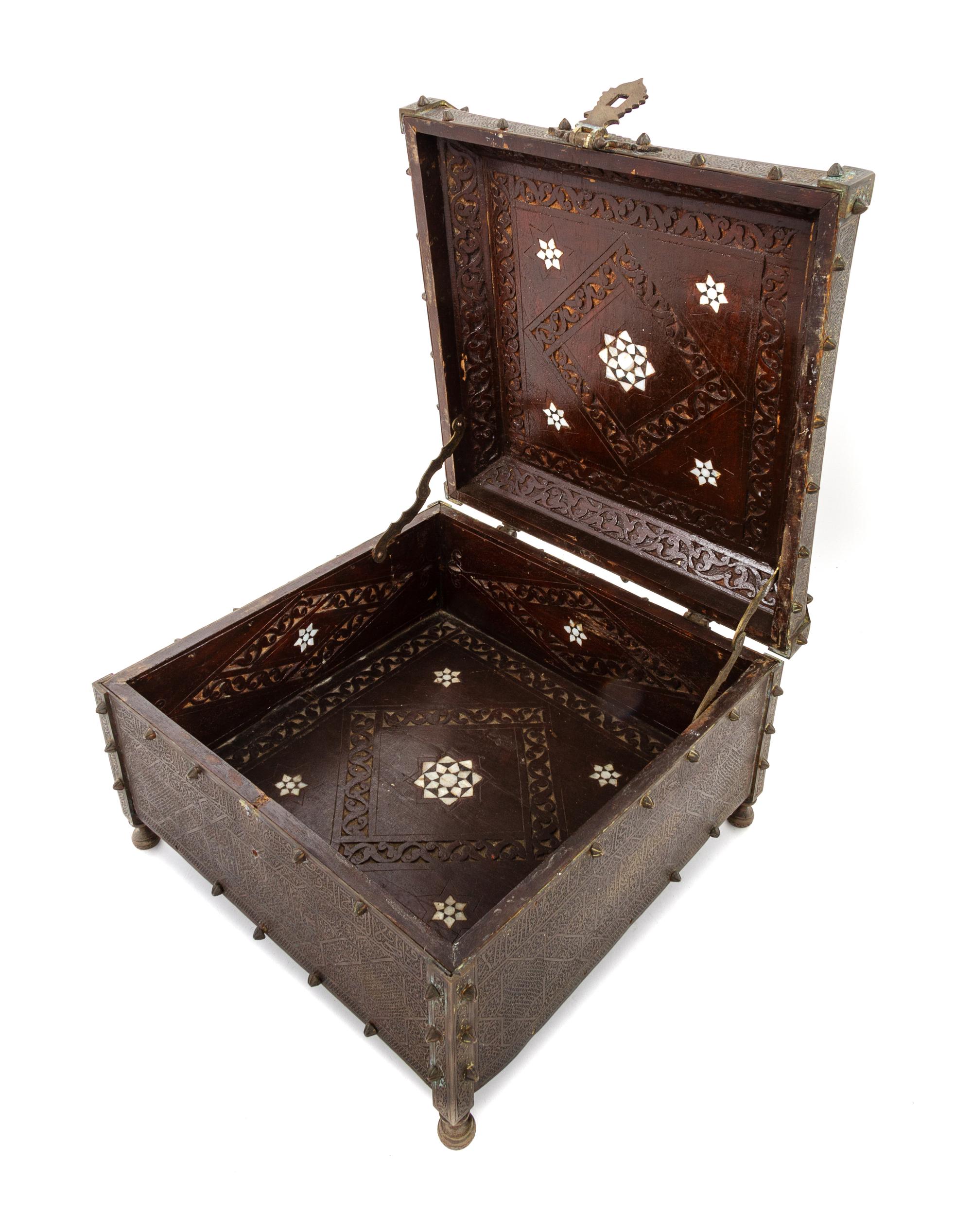 A Mamluk Revival Brass and Mother-of-Pearl Inlaid Box