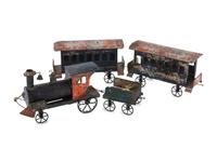 Three Hero Polychrome Decorated Train Cars of Graduating Size