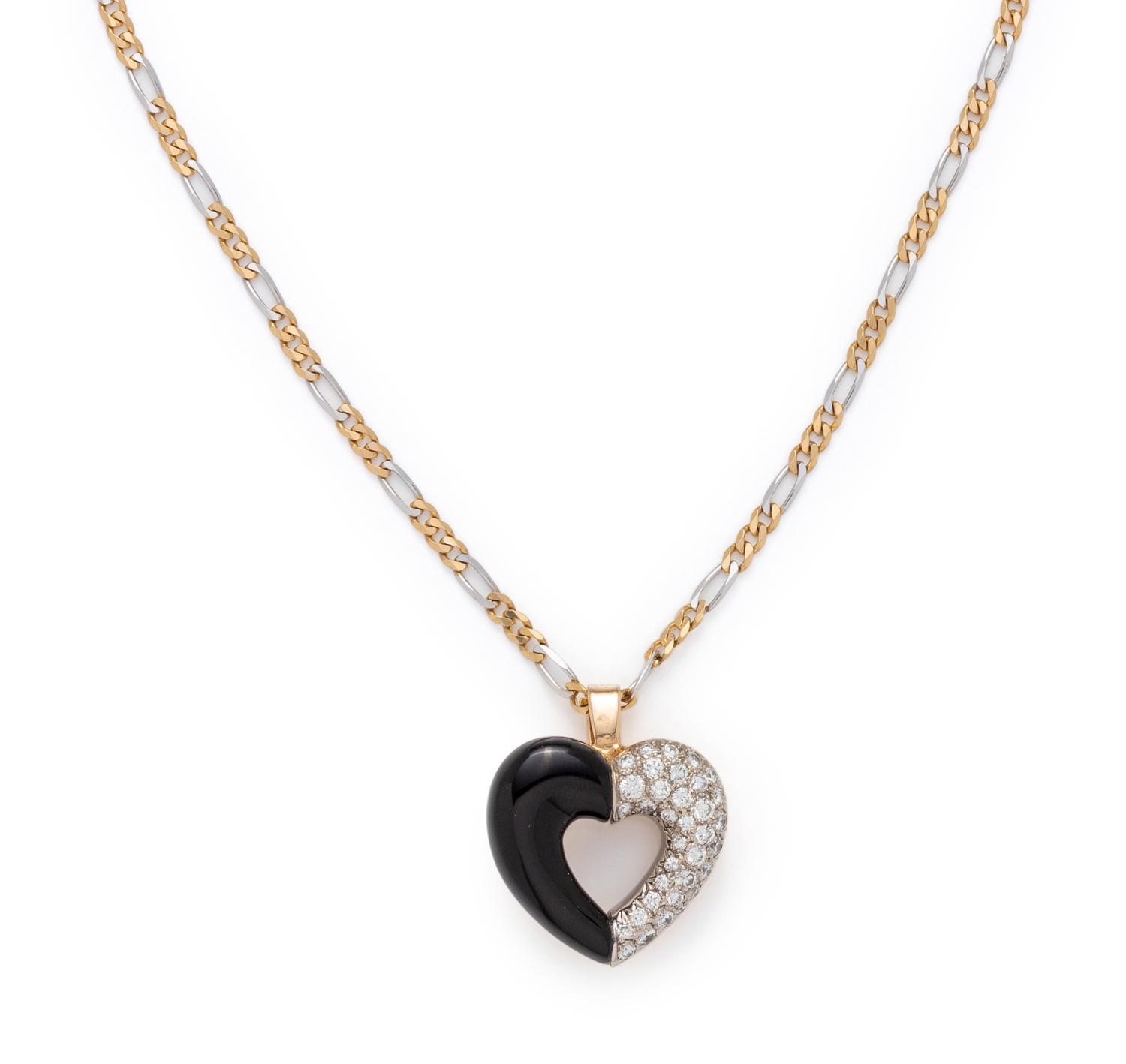 DIAMOND AND ONYX HEART PENDANT/NECKLACE