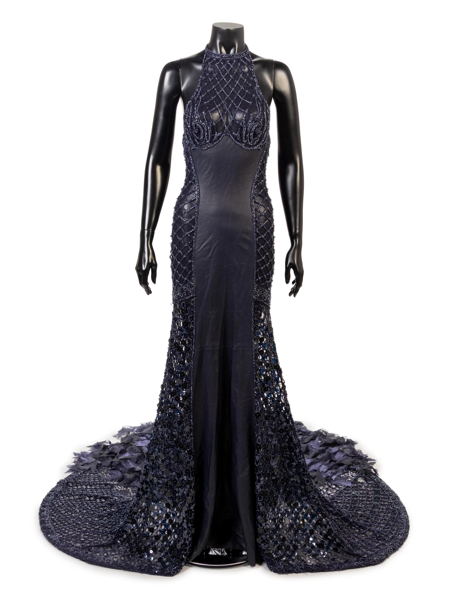 Lancetti Beaded Dress With Long Train and Wrap, 2000s