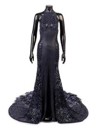 Lancetti Beaded Dress With Long Train and Wrap, 2000s