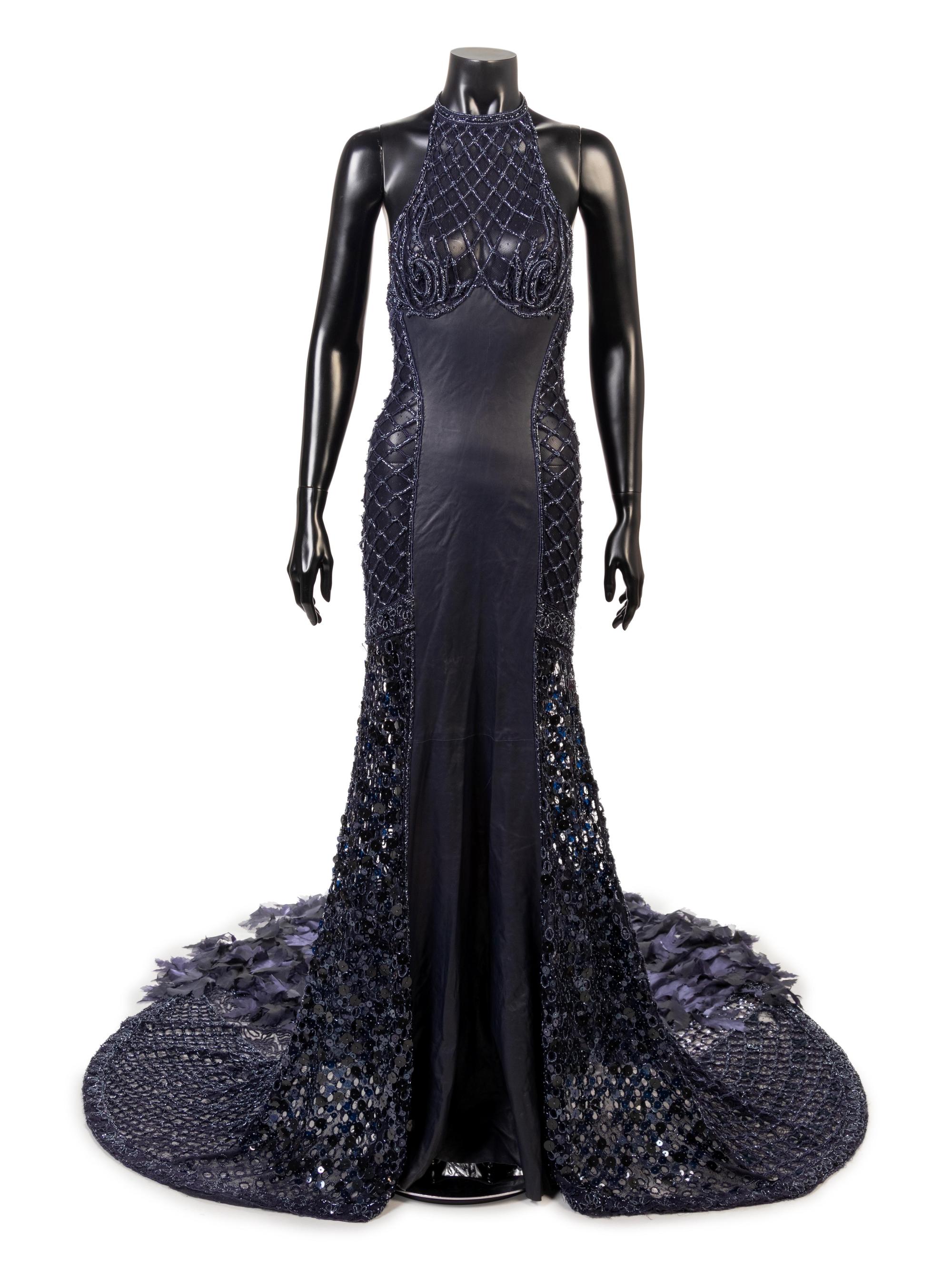 Lancetti Beaded Dress With Long Train and Wrap, 2000s