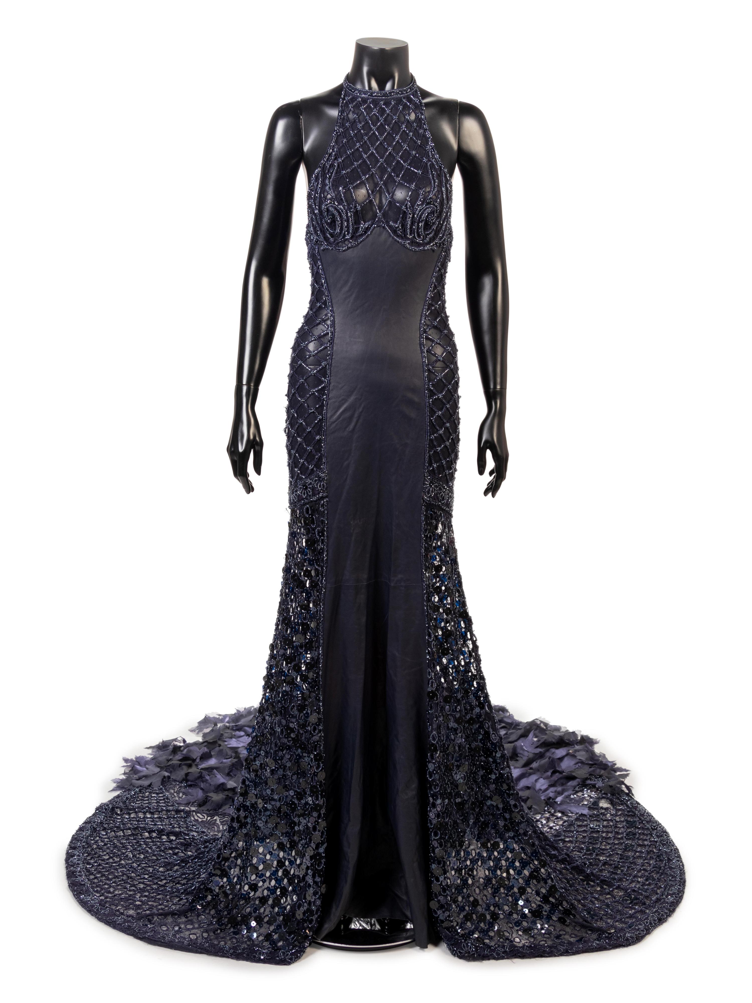 Lancetti Beaded Dress With Long Train and Wrap, 2000s