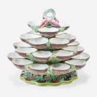 A Minton Majolica Four-Tier Revolving Oyster Server date cypher 1865