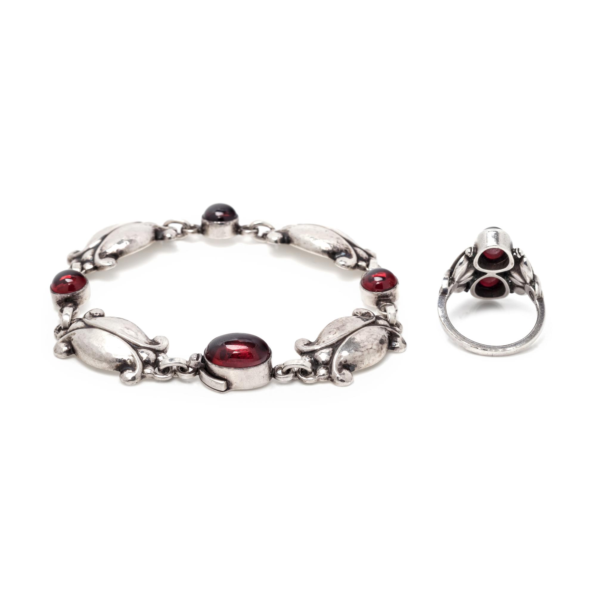 GEORG JENSEN, COLLECTION OF STERLING SILVER AND GARNET JEWELRY