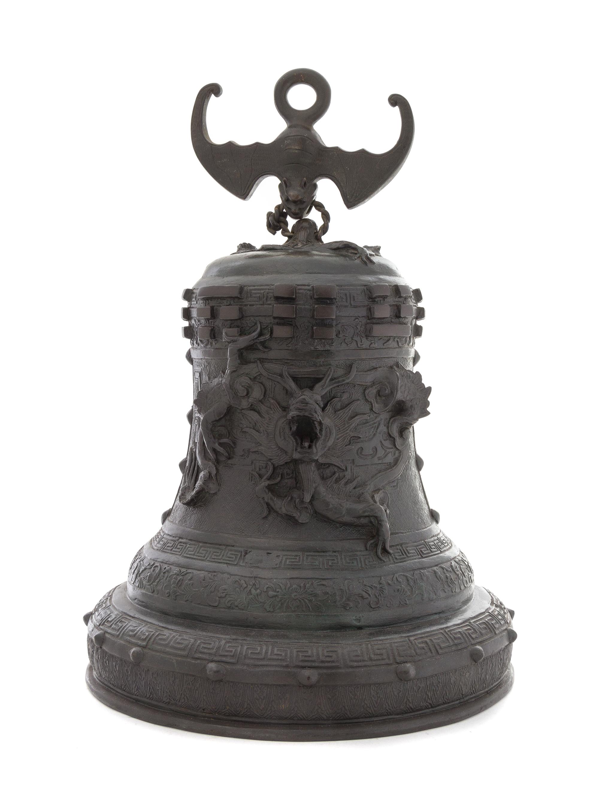 A Chinese Bronze Bell Height 15 inches. — LATE 19TH/EARLY 20TH CENTURY