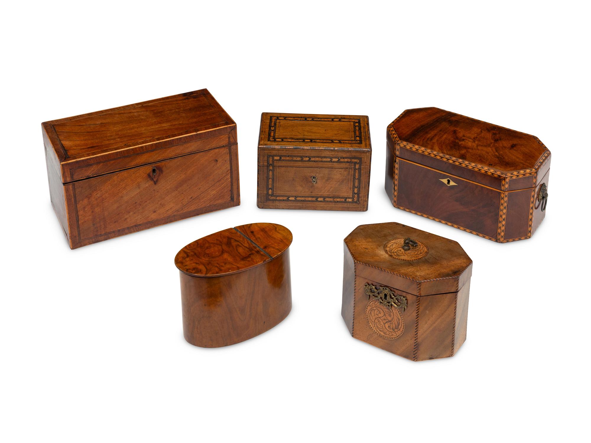 Five Georgian and Regency Mahogany Tea Caddies