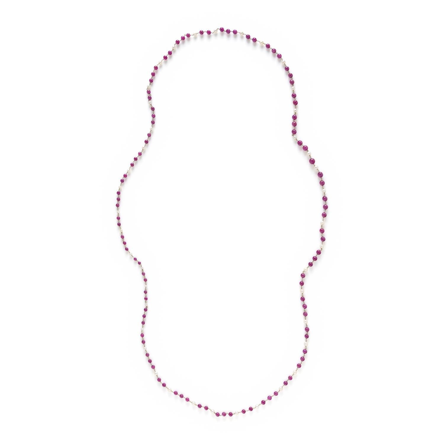 RUBY AND CULTURED PEARL NECKLACE