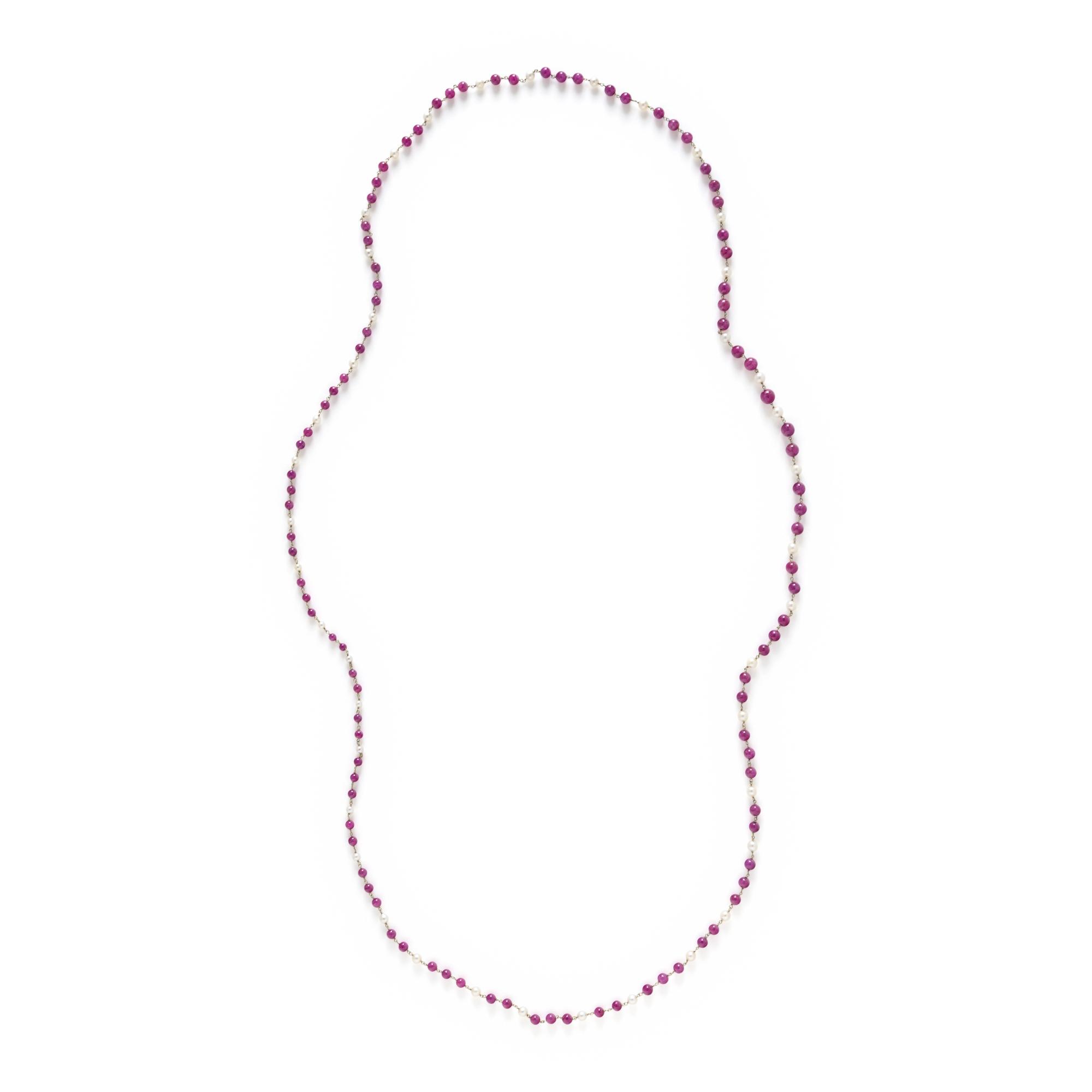 RUBY AND CULTURED PEARL NECKLACE