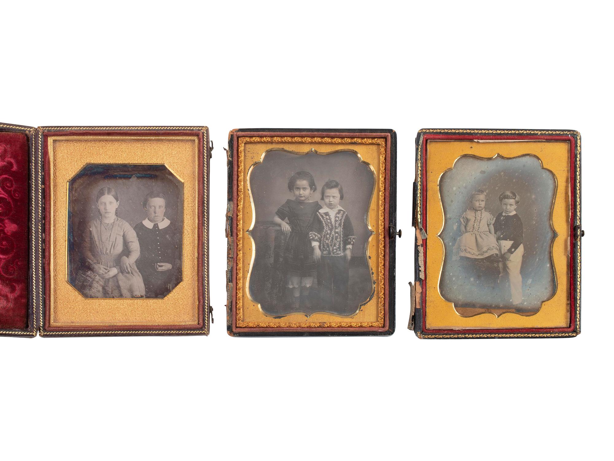 [EARLY PHOTOGRAPHY]. 34 sixth plate and quarter plate daguerreotypes of pairs of brothers & sisters