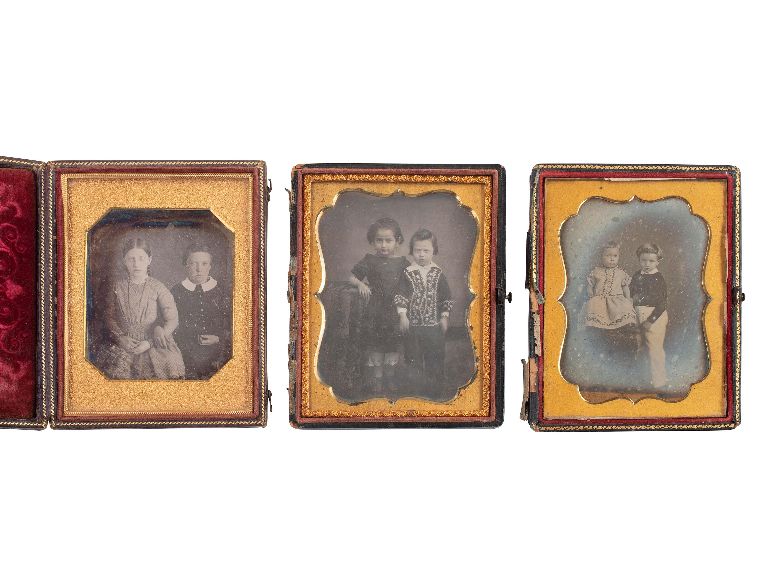 [EARLY PHOTOGRAPHY]. 34 sixth plate and quarter plate daguerreotypes of pairs of brothers & sisters