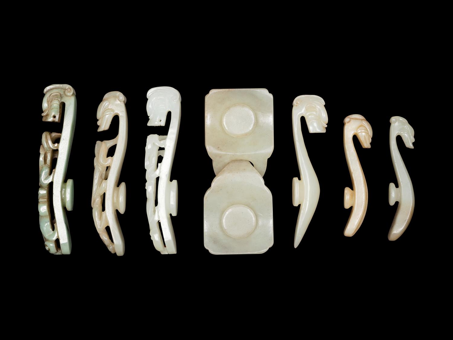 Seven Chinese Carved Celadon Jade Belt Ornaments