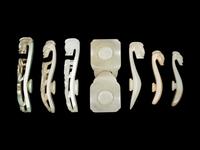 Seven Chinese Carved Celadon Jade Belt Ornaments
