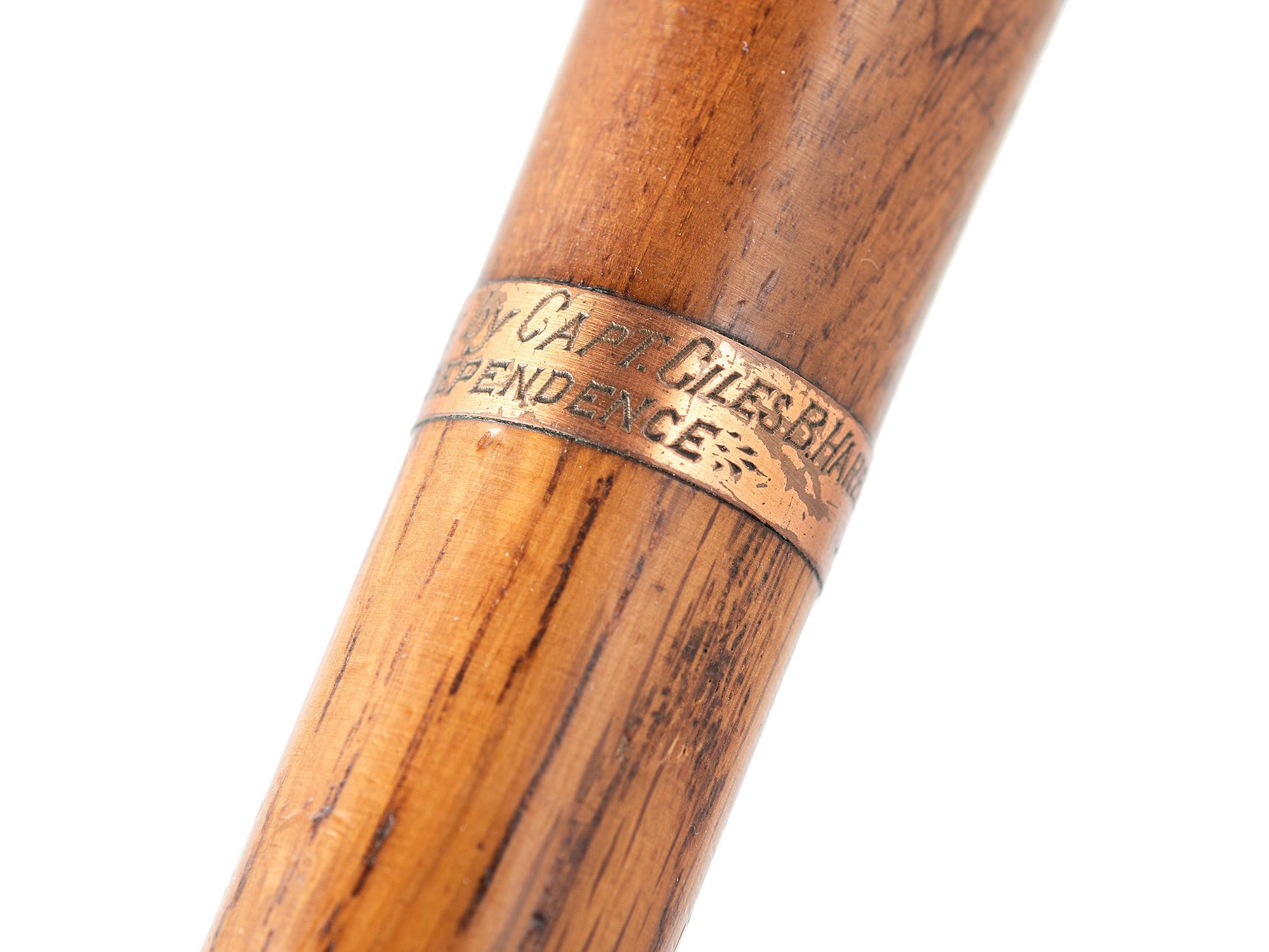 [MILITARIA - NAVY]. Walking stick presented to Joseph Rudolph by Captain Giles B. Harber.