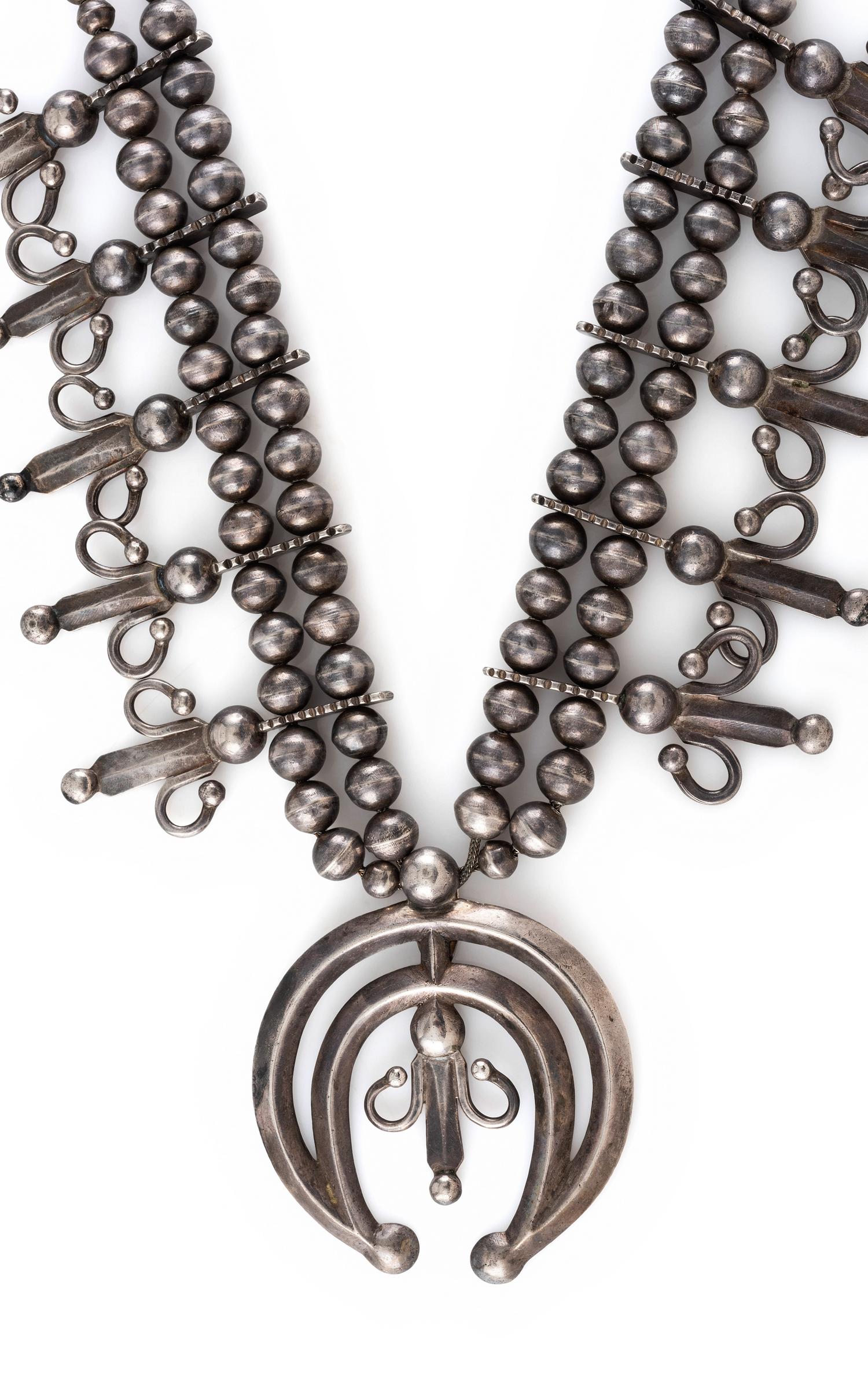 Navajo Silver Squash Blossom Necklace