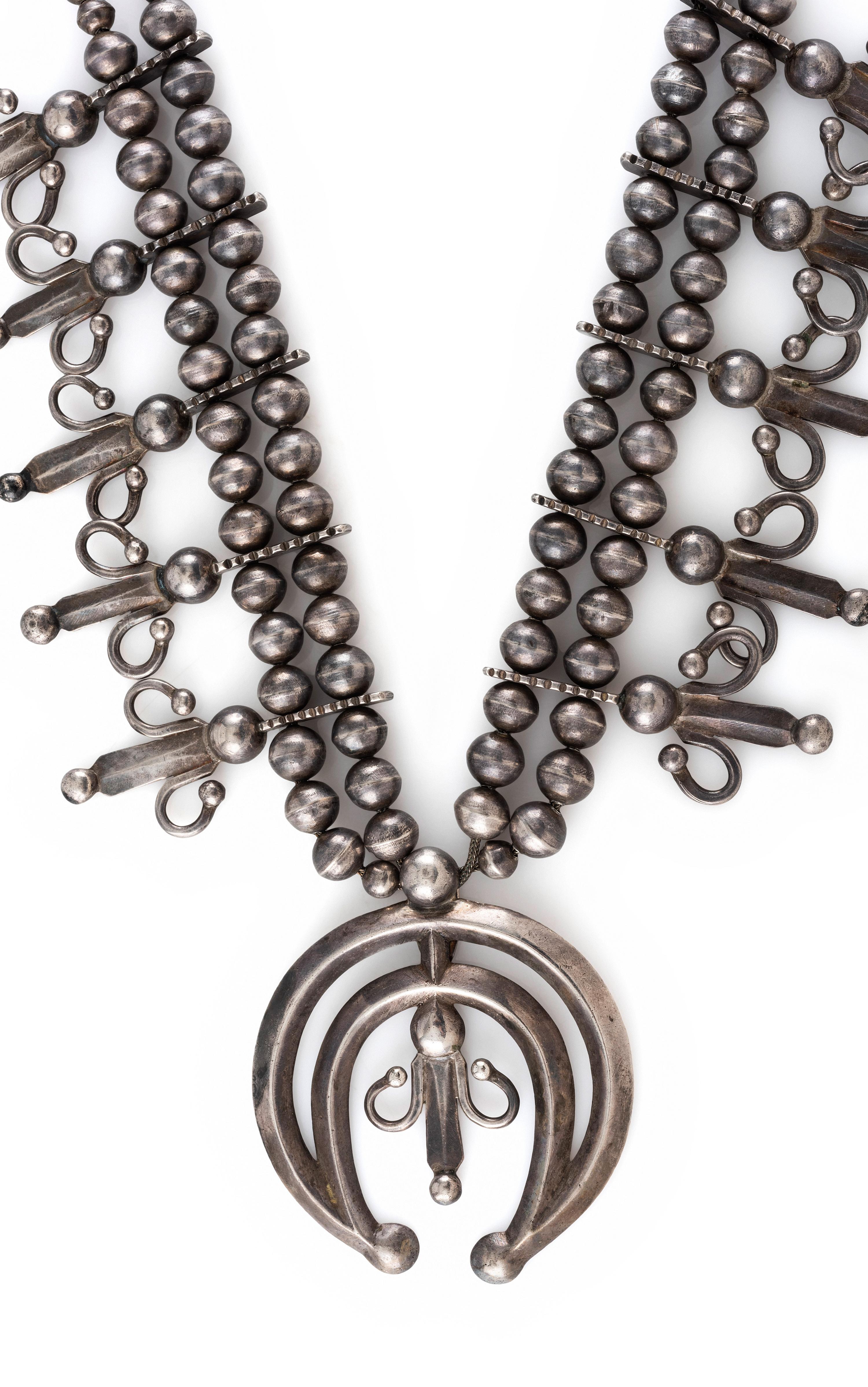 Navajo Silver Squash Blossom Necklace