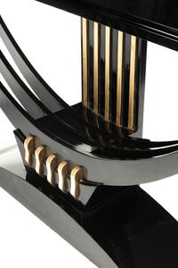 A Pair of Art Deco Style Black-Painted and Parcel Gilt Console Tables