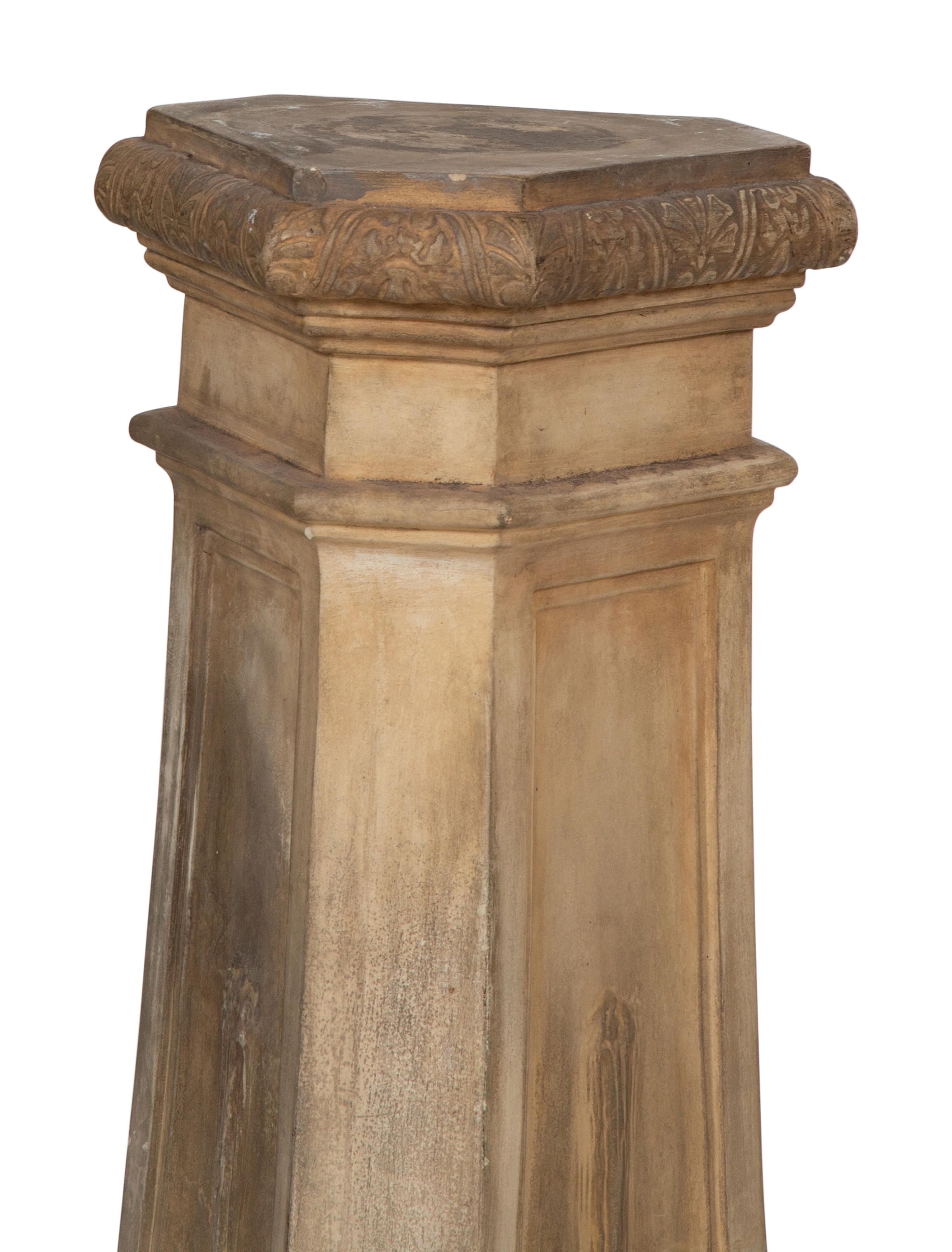 A Pair of Faux Cast Stone Trefoil Base Pedestals