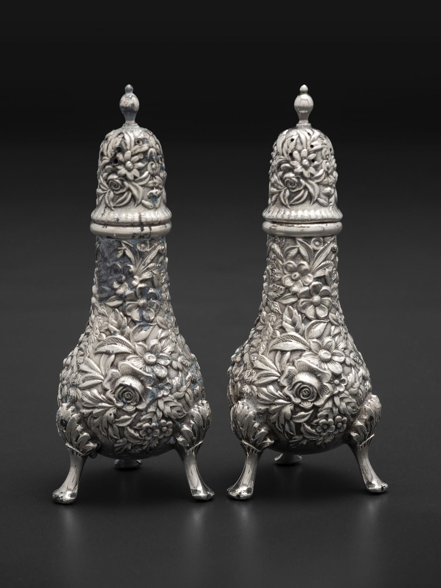 Seven American Repousse Silver Table Articles