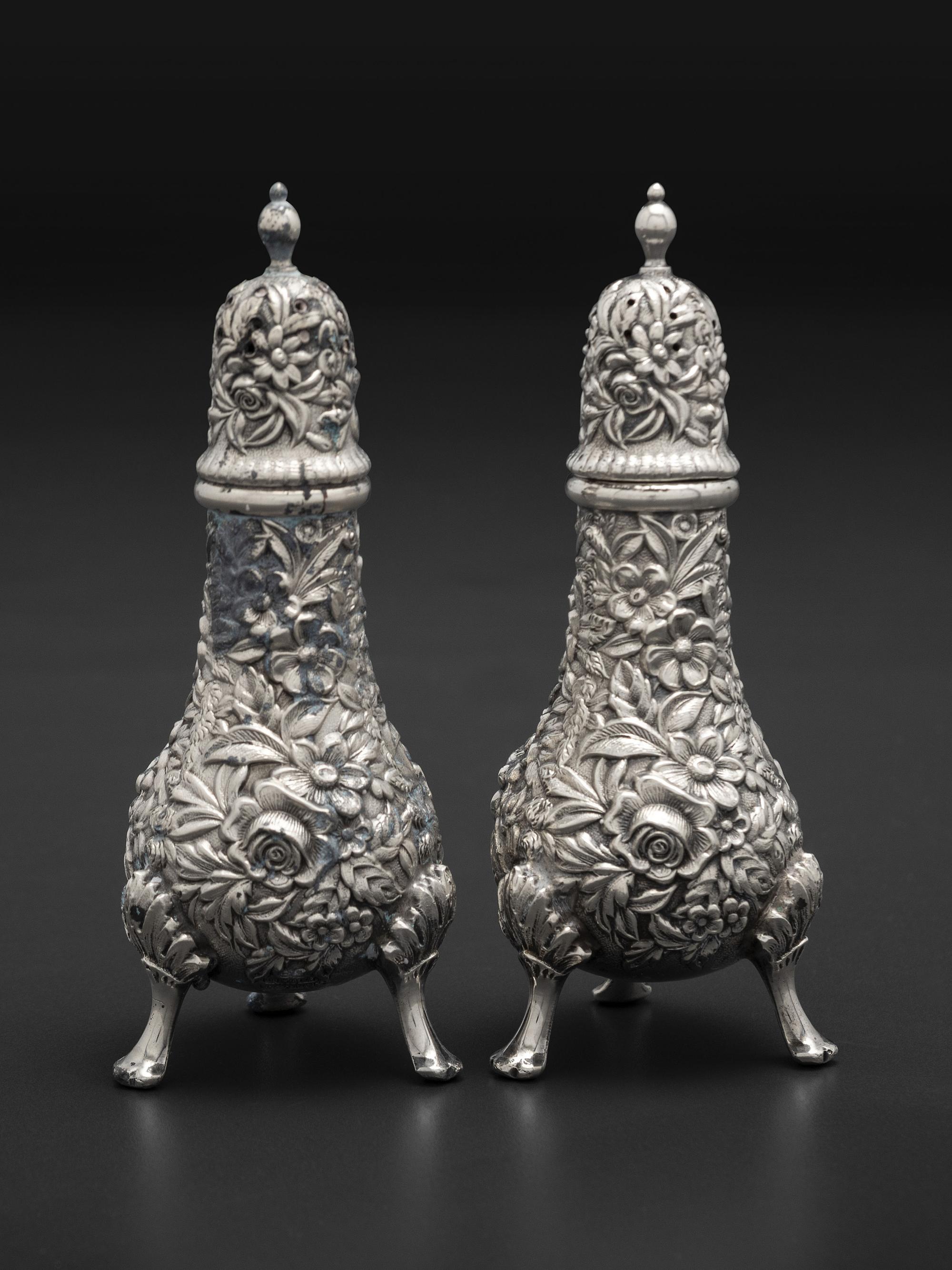 Seven American Repousse Silver Table Articles