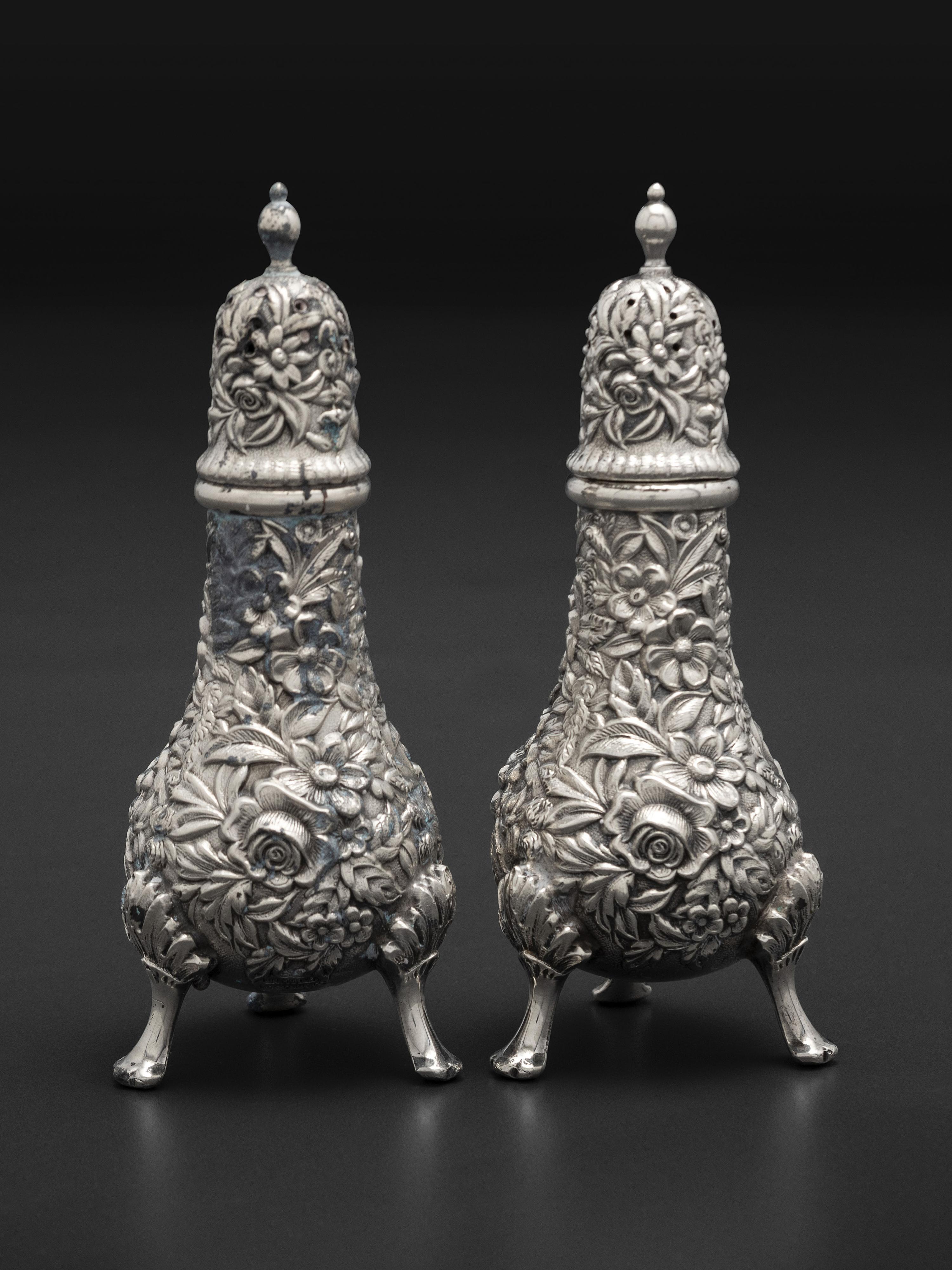 Seven American Repousse Silver Table Articles