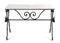 A Wrought Iron and Marble Table Height 30 x width 52 x depth 24 inches. — EARLY 20TH CENTURY
