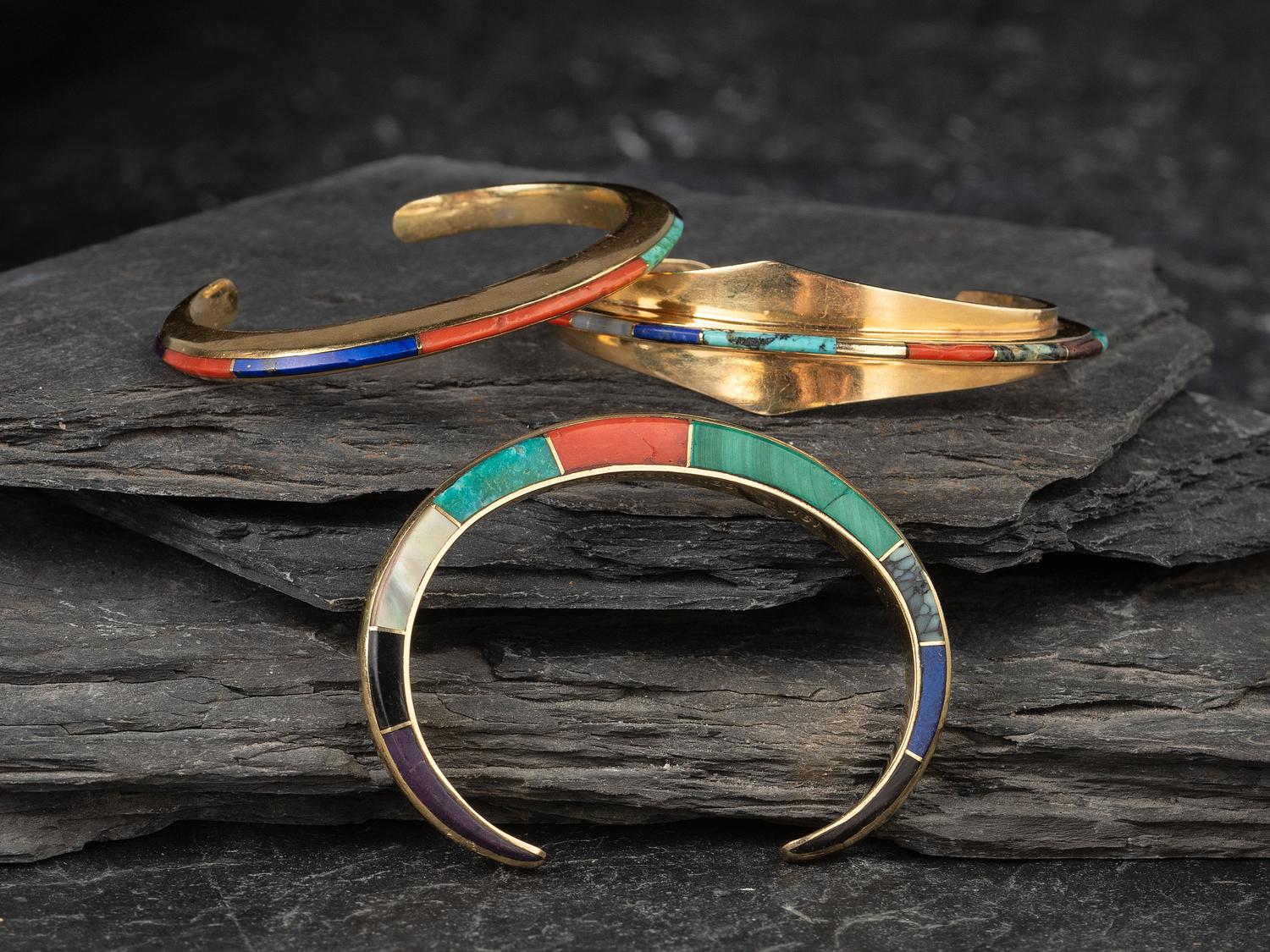 Inlaid Gold Cuff Bracelets