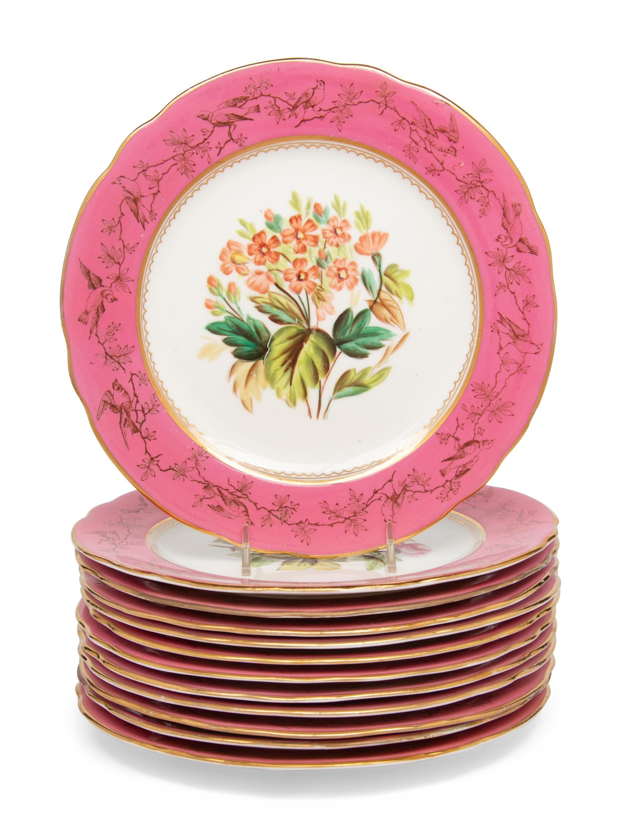 A Set of Twelve Painted Porcelain Dessert Plates