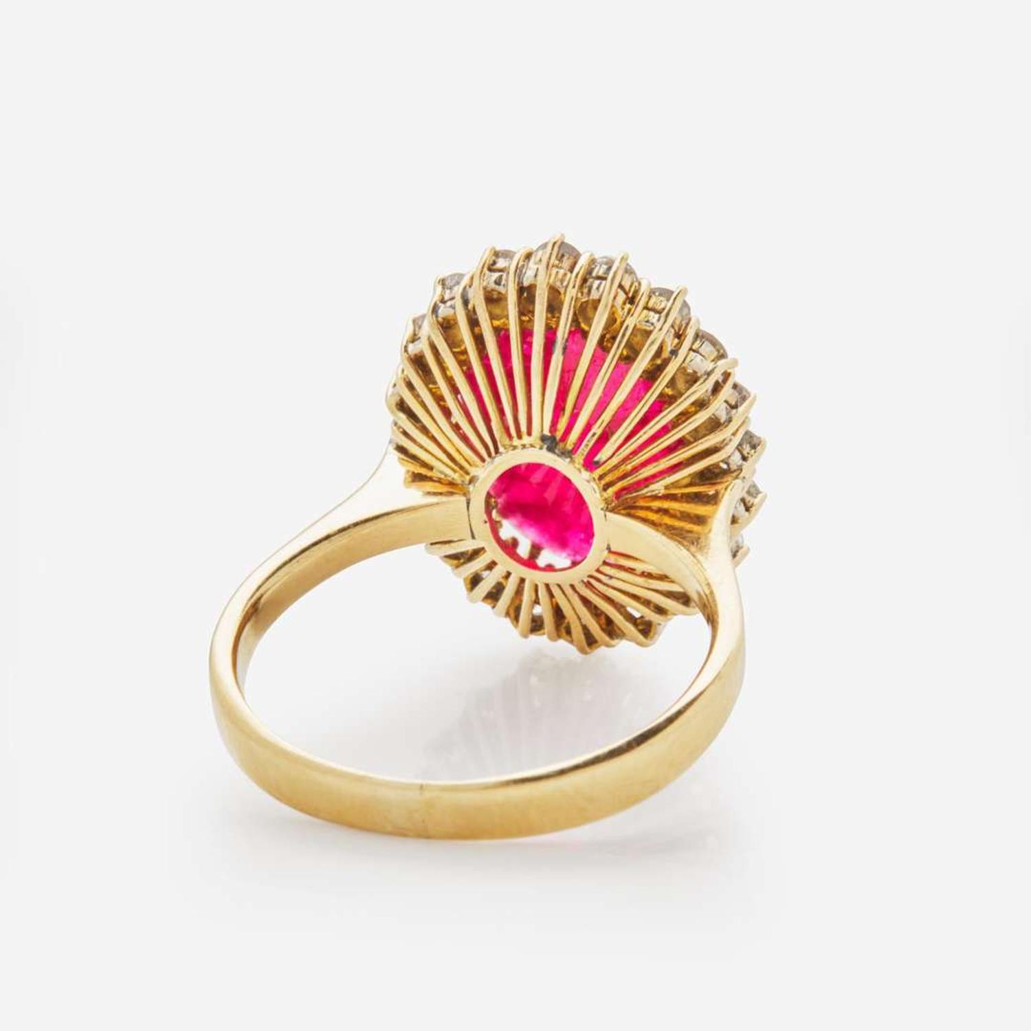 An 18K Yellow Gold, Diamond, and Ruby Ring