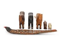 A Group of Three Horses, Two Dogs and a Snake