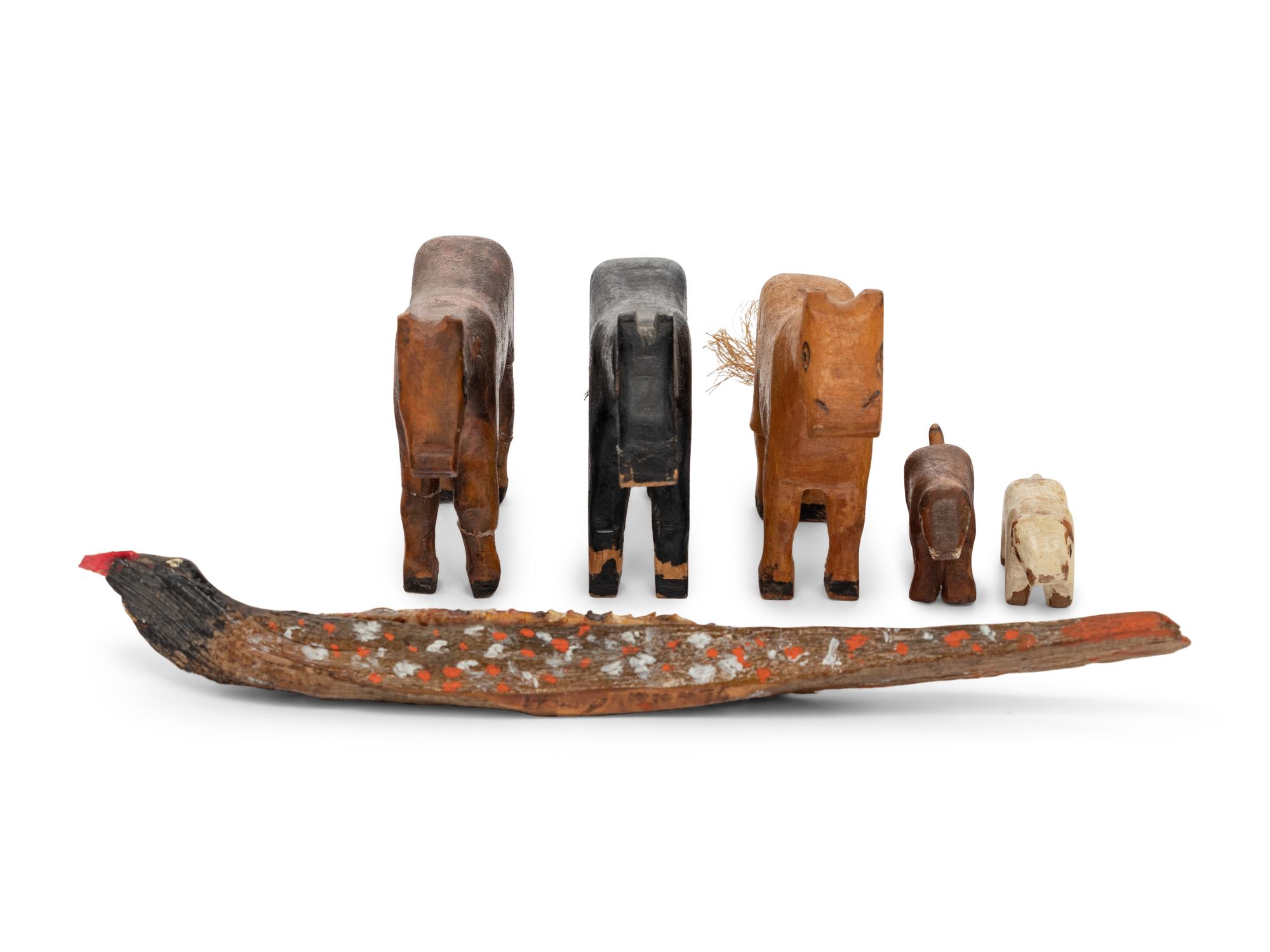 A Group of Three Horses, Two Dogs and a Snake