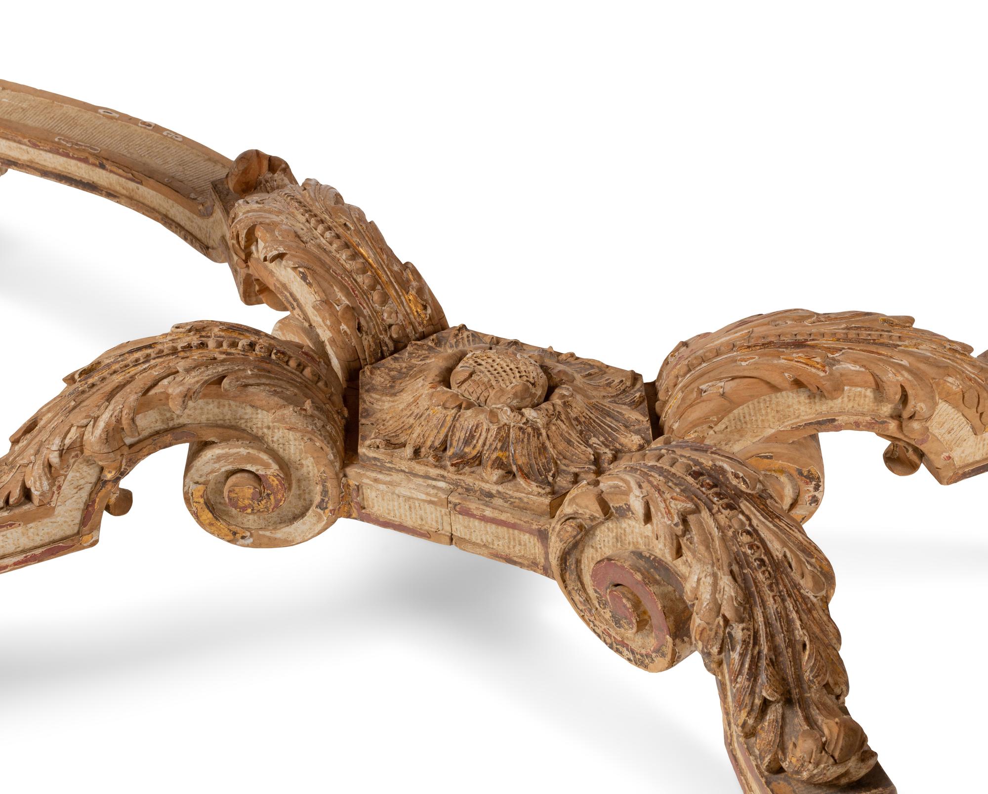 An Italian Painted and Parcel Gilt Faux Marble-Top Console Table