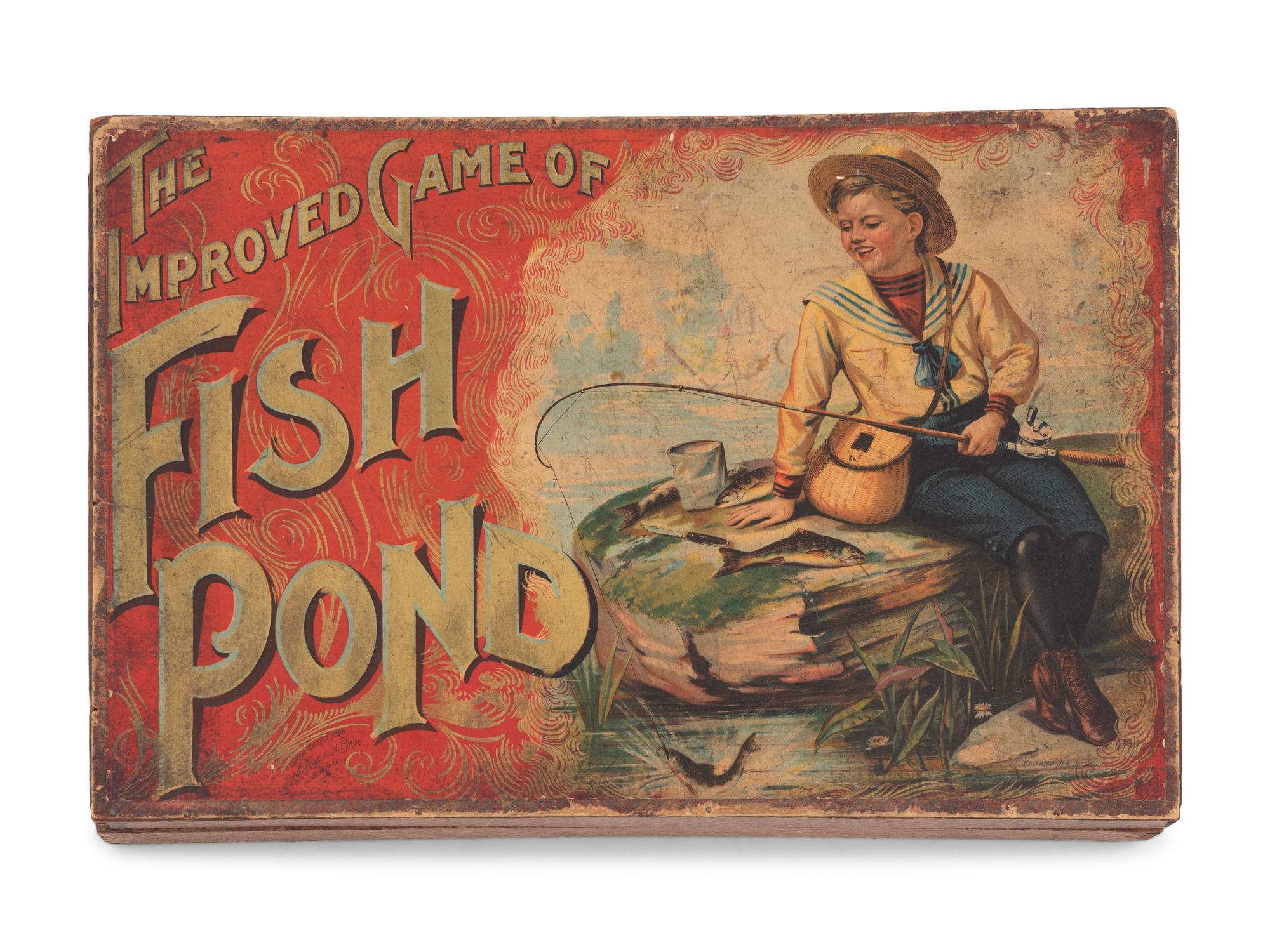 Three McLoughlin Bros. Cased Games Comprising Tollgate , Fish Pond , The Game of Playing Department Store