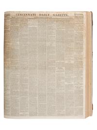[CIVIL WAR]. Cincinnati Daily Gazette . 318 issues in 2 bound volumes. [ With :] Springfield Weekly Republic . 122 issues. Springfield, OH, 1864-1865. and Lancaster Gazette . 95 issues. Lancaster, OH, 1866-1867.