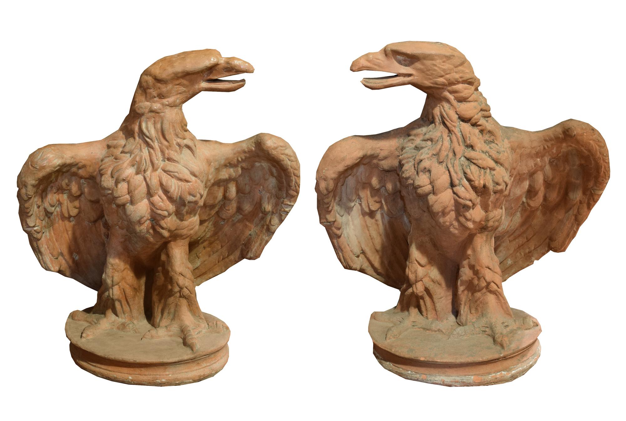 A Pair of Terra Cotta Eagles 21" W x 17.5" D x 25.5" H — Italy, Circa 1880