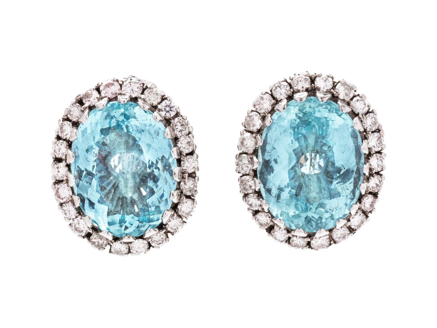 A Pair of Platinum, Aquamarine and Diamond Earclips,