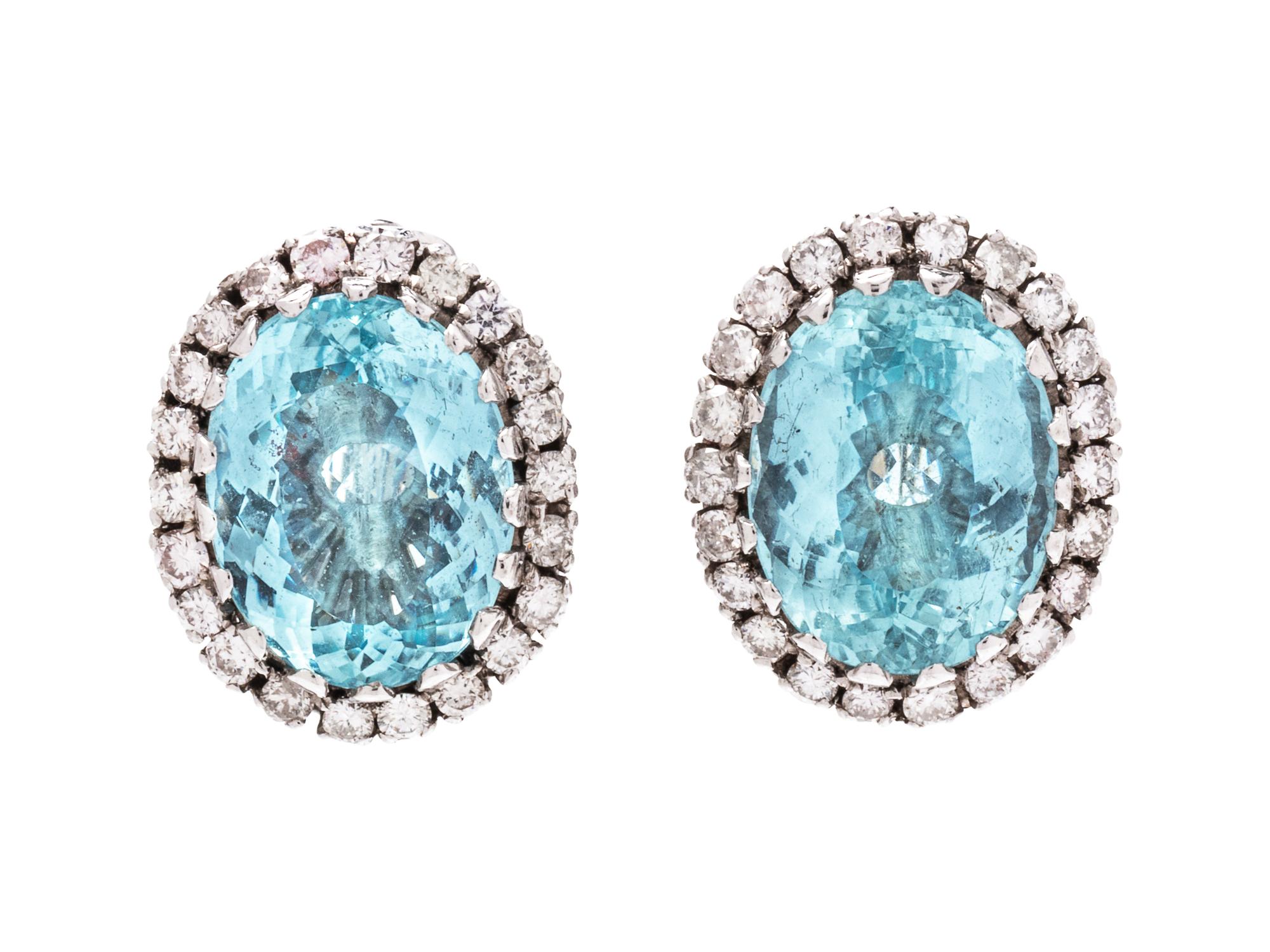 A Pair of Platinum, Aquamarine and Diamond Earclips,
