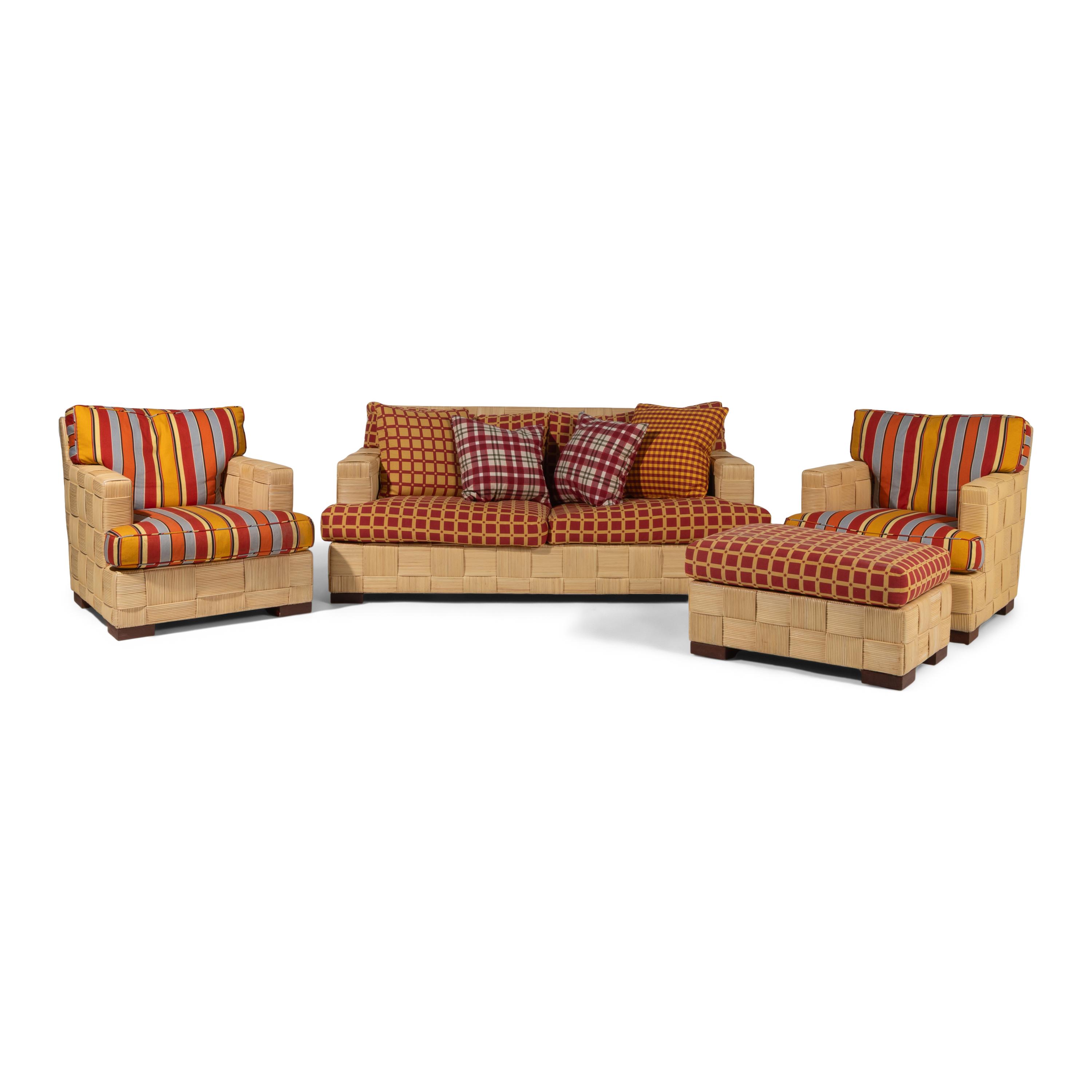 John Hutton for Donghia c. 1990 — Block Island Four Piece set Sofa, Two Chairs, Ottoman Donghia Furniture