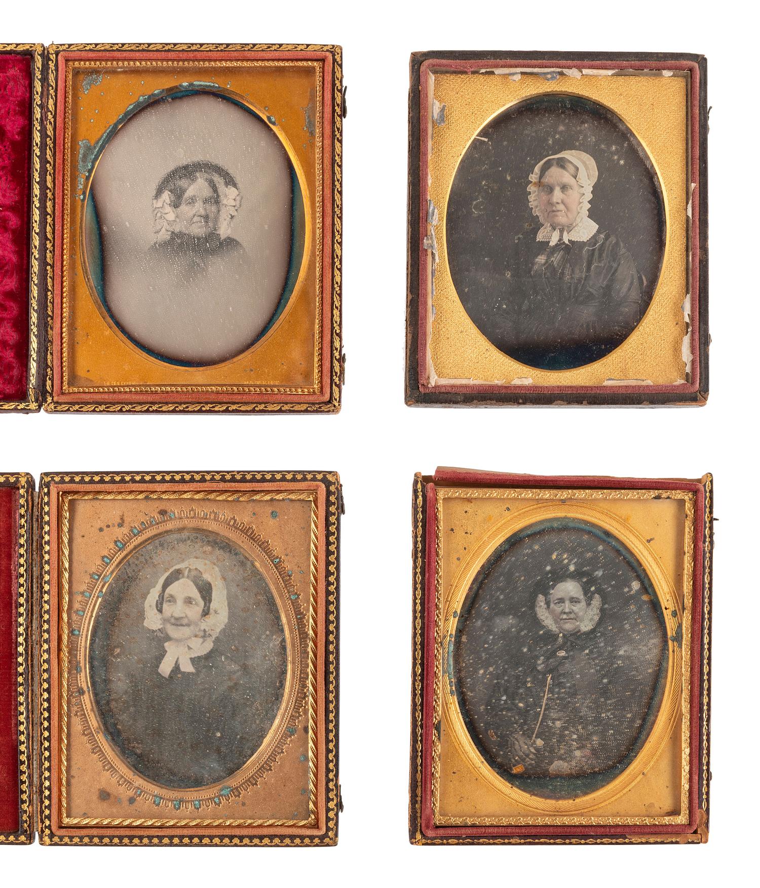 [EARLY PHOTOGRAPHY]. 17 quarter plate daguerreotypes featuring women wearing bonnets.