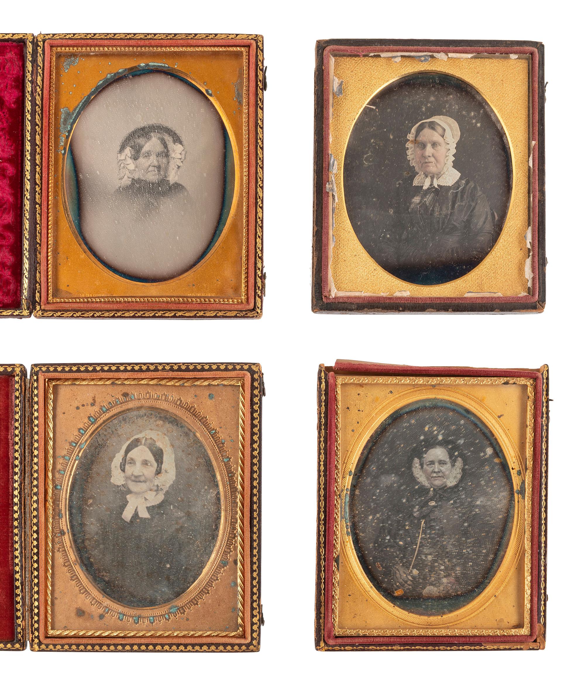 [EARLY PHOTOGRAPHY]. 17 quarter plate daguerreotypes featuring women wearing bonnets.