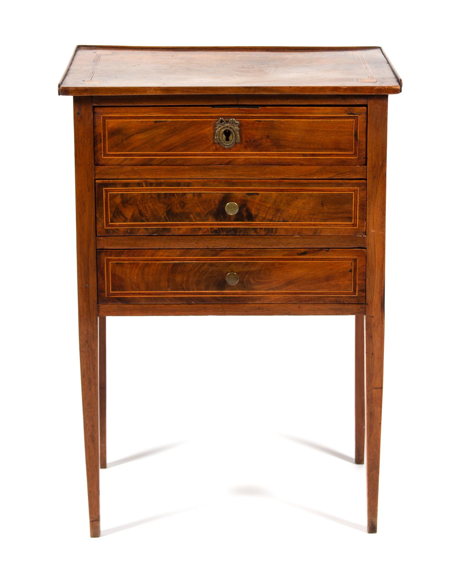 A Louis XVI Provincial Style Inlaid Walnut Side Cabinet Height 27 x width 18 3/4 x depth 13 1/4 inches. — 19TH CENTURY